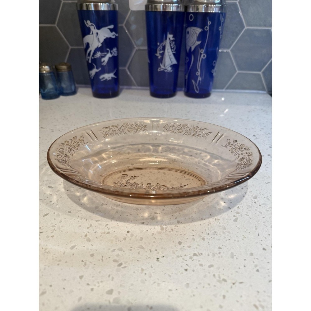 Federal Sharon Cabbage Rose Pink Oval Vegetable Serving Bowl Depression Glass
